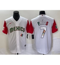 Men's Mexico Baseball #7 Julio Urias Number 2023 White Red World Classic Stitched Jersey 15