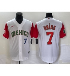 Men's Mexico Baseball #7 Julio Urias Number 2023 White Red World Classic Stitched Jersey 17