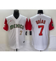 Men's Mexico Baseball #7 Julio Urias Number 2023 White Red World Classic Stitched Jersey 18