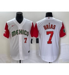 Men's Mexico Baseball #7 Julio Urias Number 2023 White Red World Classic Stitched Jersey 19