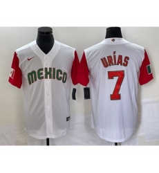 Men's Mexico Baseball #7 Julio Urias Number 2023 White Red World Classic Stitched Jersey 22