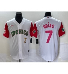 Men's Mexico Baseball #7 Julio Urias Number 2023 White Red World Classic Stitched Jersey 27