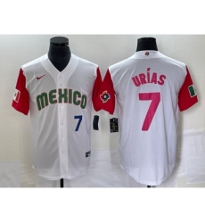 Men's Mexico Baseball #7 Julio Urias Number 2023 White Red World Classic Stitched Jersey 28