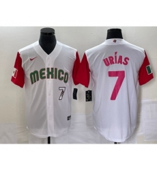 Men's Mexico Baseball #7 Julio Urias Number 2023 White Red World Classic Stitched Jersey 29