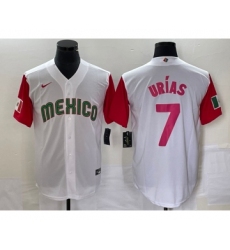 Men's Mexico Baseball #7 Julio Urias Number 2023 White Red World Classic Stitched Jersey 30