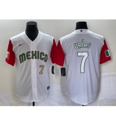 Men's Mexico Baseball #7 Julio Urias Number 2023 White Red World Classic Stitched Jersey 34