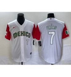 Men's Mexico Baseball #7 Julio Urias Number 2023 White Red World Classic Stitched Jersey 36