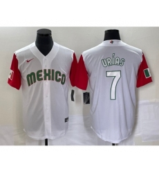 Men's Mexico Baseball #7 Julio Urias Number 2023 White Red World Classic Stitched Jersey 38