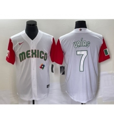 Men's Mexico Baseball #7 Julio Urias Number 2023 White Red World Classic Stitched Jersey 39