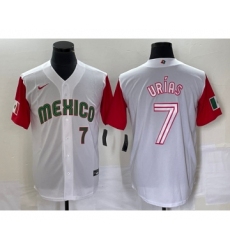 Men's Mexico Baseball #7 Julio Urias Number 2023 White Red World Classic Stitched Jersey 40