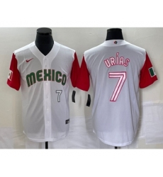 Men's Mexico Baseball #7 Julio Urias Number 2023 White Red World Classic Stitched Jersey 41