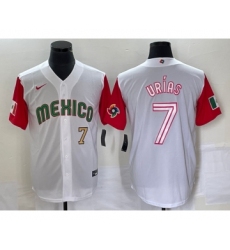 Men's Mexico Baseball #7 Julio Urias Number 2023 White Red World Classic Stitched Jersey 43