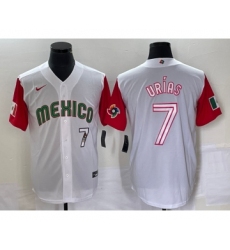 Men's Mexico Baseball #7 Julio Urias Number 2023 White Red World Classic Stitched Jersey 45