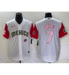 Men's Mexico Baseball #7 Julio Urias Number 2023 White Red World Classic Stitched Jersey 47