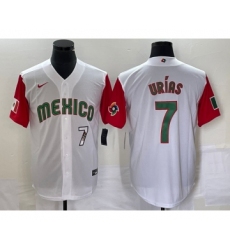 Men's Mexico Baseball #7 Julio Urias Number 2023 White Red World Classic Stitched Jersey 48