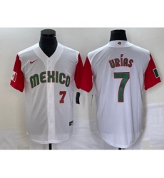 Men's Mexico Baseball #7 Julio Urias Number 2023 White Red World Classic Stitched Jersey 51