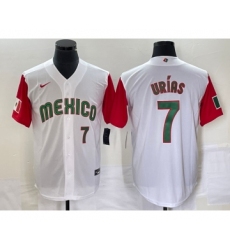 Men's Mexico Baseball #7 Julio Urias Number 2023 White Red World Classic Stitched Jersey 55