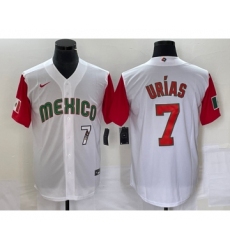 Men's Mexico Baseball #7 Julio Urias Number 2023 White Red World Classic Stitched Jersey16