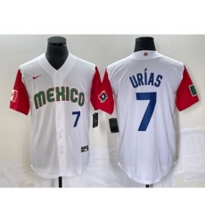 Men's Mexico Baseball #7 Julio Urias Number 2023 White Red World Classic Stitched Jersey1