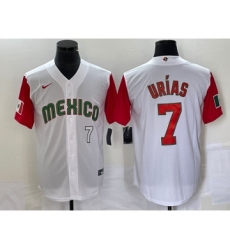 Men's Mexico Baseball #7 Julio Urias Number 2023 White Red World Classic Stitched Jersey20