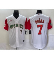 Men's Mexico Baseball #7 Julio Urias Number 2023 White Red World Classic Stitched Jersey21