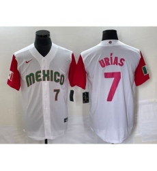 Men's Mexico Baseball #7 Julio Urias Number 2023 White Red World Classic Stitched Jersey24