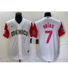 Men's Mexico Baseball #7 Julio Urias Number 2023 White Red World Classic Stitched Jersey25