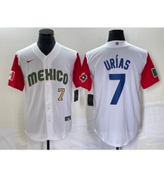 Men's Mexico Baseball #7 Julio Urias Number 2023 White Red World Classic Stitched Jersey2