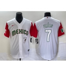 Men's Mexico Baseball #7 Julio Urias Number 2023 White Red World Classic Stitched Jersey32