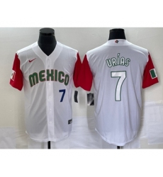 Men's Mexico Baseball #7 Julio Urias Number 2023 White Red World Classic Stitched Jersey33