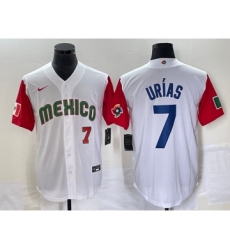 Men's Mexico Baseball #7 Julio Urias Number 2023 White Red World Classic Stitched Jersey3