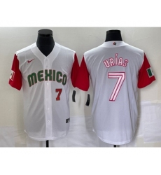 Men's Mexico Baseball #7 Julio Urias Number 2023 White Red World Classic Stitched Jersey42