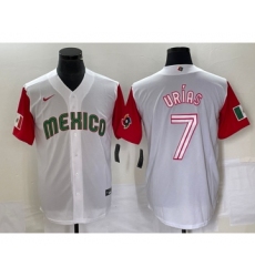 Men's Mexico Baseball #7 Julio Urias Number 2023 White Red World Classic Stitched Jersey46