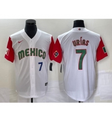 Men's Mexico Baseball #7 Julio Urias Number 2023 White Red World Classic Stitched Jersey49