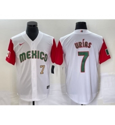 Men's Mexico Baseball #7 Julio Urias Number 2023 White Red World Classic Stitched Jersey50