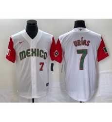 Men's Mexico Baseball #7 Julio Urias Number 2023 White Red World Classic Stitched Jersey52