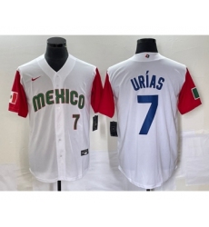 Men's Mexico Baseball #7 Julio Urias Number 2023 White Red World Classic Stitched Jersey5