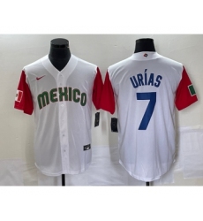 Men's Mexico Baseball #7 Julio Urias Number 2023 White Red World Classic Stitched Jersey6