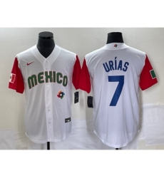 Men's Mexico Baseball #7 Julio Urias Number 2023 White Red World Classic Stitched Jersey7