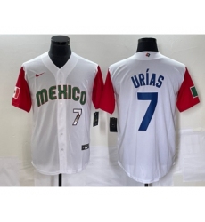 Men's Mexico Baseball #7 Julio Urias Number 2023 White Red World Classic Stitched Jersey