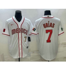 Men's Mexico Baseball #7 Julio Urias Number 2023 White World Baseball Classic Stitched Jersey3