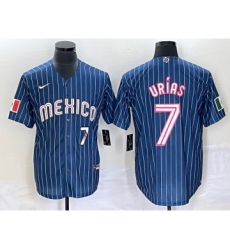 Men's Mexico Baseball #7 Julio Urias Number Navy Blue Pinstripe 2020 World Series Cool Base Nike Jersey