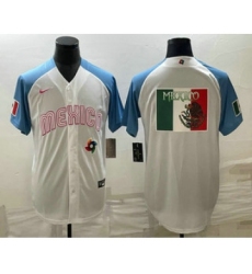 Men's Mexico Baseball Big Logo 2023 White Blue World Classic Stitched Jersey1