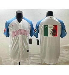 Men's Mexico Baseball Big Logo 2023 White Blue World Classic Stitched Jersey3