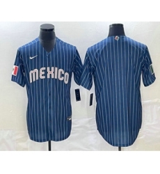 Men's Mexico Baseball Blank 2023 Navy Blue Pinstripe World Baseball Classic Stitched Jersey