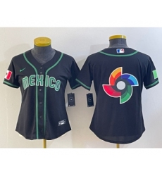 Women's Mexico Baseball 2023 Black World Big Logo Classic Stitched Jersey