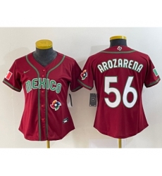 Women's Mexico Baseball #56 Randy Arozarena 2023 Red World Classic Stitched Jersey