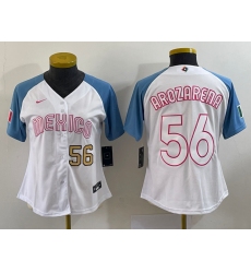 Women's Mexico Baseball #56 Randy Arozarena 2023 White Blue World Classic Stitched Jersey2