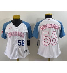 Women's Mexico Baseball #56 Randy Arozarena 2023 White Blue World Classic Stitched Jersey5