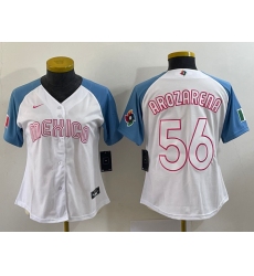 Women's Mexico Baseball #56 Randy Arozarena 2023 White Blue World Classic Stitched Jersey